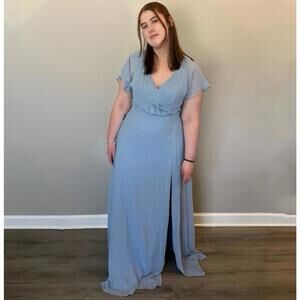 Azazie Rylee Dusty Blue Chiffon A-Line Pleated Bridesmaids Dress (Size 12)